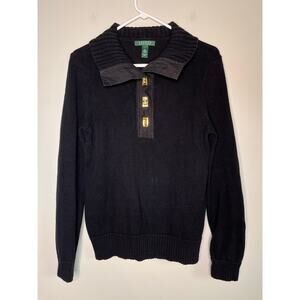 Lauren Ralph Lauren Black Gold Old Money Minimalist Capsule Shawl Sweater L